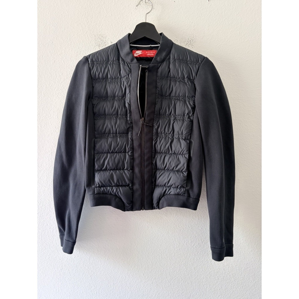Nike Women's Hybrid Jacket Full Zip Black Quilted Puffer Fleece Sleeves Size XS